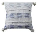 Hand Woven & Embroidered Blue & White Throw Pillow Cover 22" x 22" with Insert - Decorative Accent Pillow for Couch | Indoor Use Only