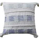Hand Woven & Embroidered Blue & White Throw Pillow Cover 22" x 22" with Insert - Decorative Accent Pillow for Couch | Indoor Use Only