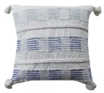 Hand Woven & Embroidered Blue & White Throw Pillow Cover 22" x 22" with Insert - Decorative Accent Pillow for Couch | Indoor Use Only - Image 2