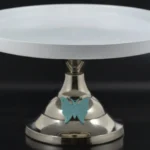 White Cake Stand with Turquoise Butterfly - Handcrafted Elegance & Sturdy Construction