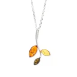 Little Multicolour Amber Pendant - Sterling Silver Leaf Necklace | Elegant & Eye-catching Design