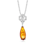 Minimal Heart Amber Pendant - Elegant Baltic Amber & Sterling Silver Necklace | 45cm Chain