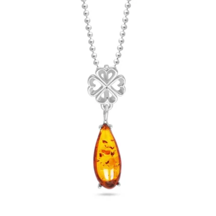 Minimal Heart Amber Pendant - Elegant Baltic Amber & Sterling Silver Necklace | 45cm Chain