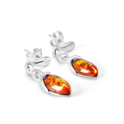 Minimal Drop Amber Earrings - Elegant Baltic Amber & Sterling Silver Jewelry