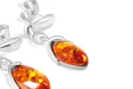 Minimal Drop Amber Earrings - Elegant Baltic Amber & Sterling Silver Jewelry - Image 2