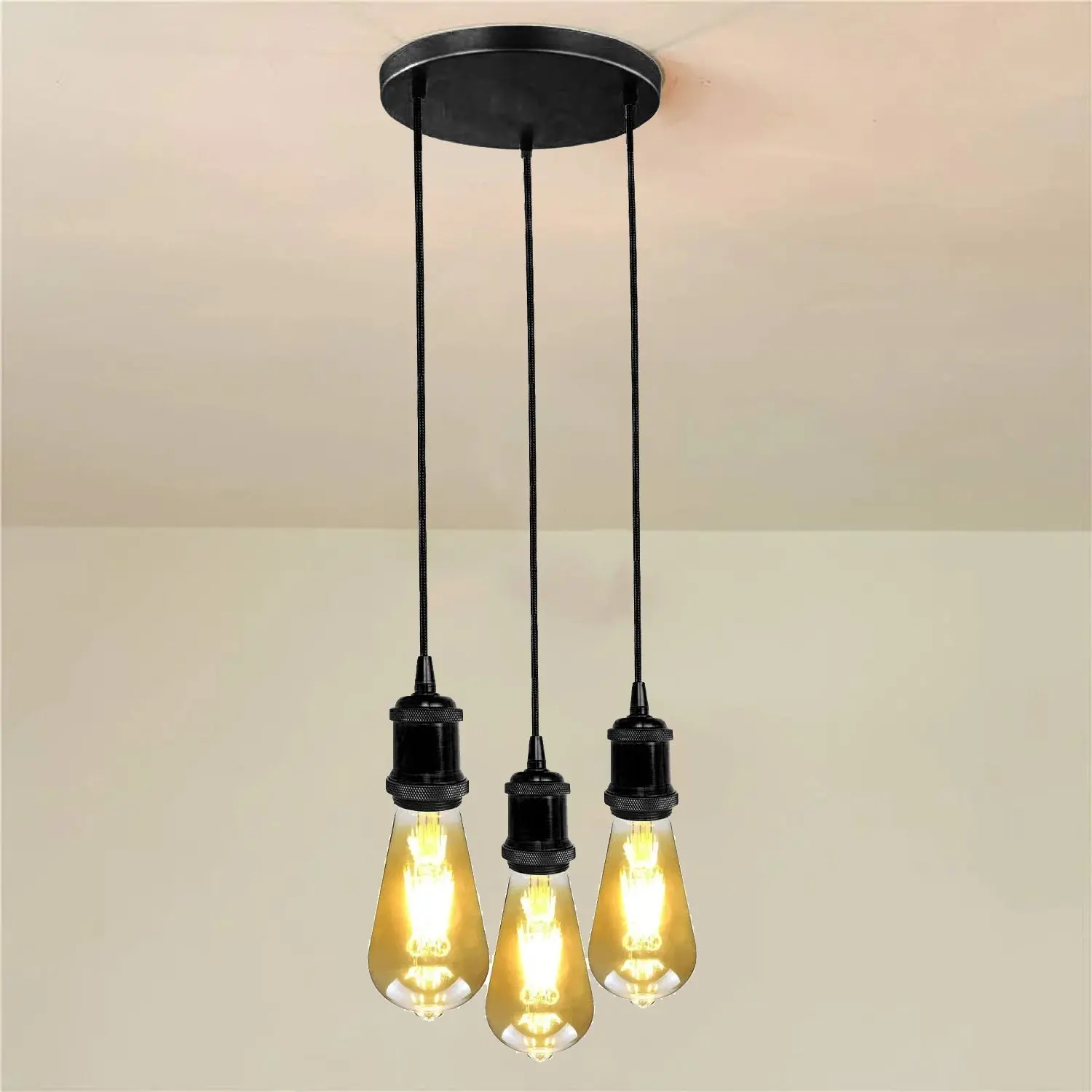 33374726_large.webp 3 Head Pendant Braided Fabric Flex Lamp Holder Fitting - Vintage Industrial Style Lighting | LEDSONE Lighting - Image 1