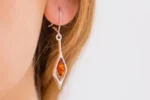 Small Droplet Amber Dangle Earrings - Elegant Minimalist Sterling Silver Design - Image 2