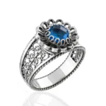Elegant Daisy Figured Blue Quartz Gemstone Filigree Silver Cocktail Ring for Women