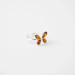 Subtle Butterfly Adjustable Ring - Elegant & Charming Jewelry with Baltic Amber & Sterling Silver