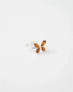 Subtle Butterfly Adjustable Ring - Elegant & Charming Jewelry with Baltic Amber & Sterling Silver