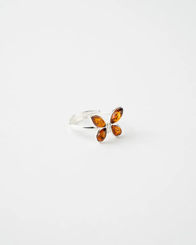 33777389_large.webp Subtle Butterfly Adjustable Ring - Elegant & Charming Jewelry with Baltic Amber & Sterling Silver - Image 1