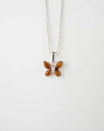 Elegant Baltic Amber & Sterling Silver Subtle Butterfly Pendant Necklace - Perfect Charm for Any Outfit