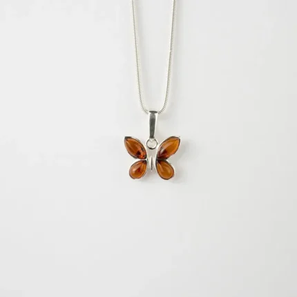 Elegant Baltic Amber & Sterling Silver Subtle Butterfly Pendant Necklace - Perfect Charm for Any Outfit