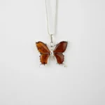 Statement Butterfly Pendant Necklace | Elegant Amber & Sterling Silver Jewelry