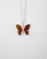 Statement Butterfly Pendant Necklace | Elegant Amber & Sterling Silver Jewelry