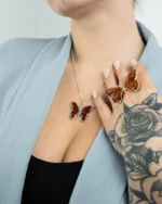 Statement Butterfly Pendant Necklace | Elegant Amber & Sterling Silver Jewelry - Image 2