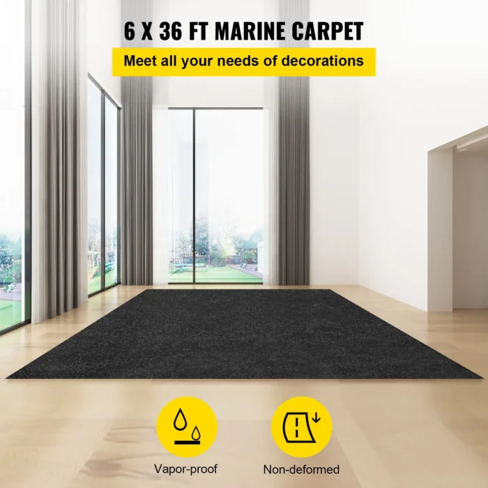VEVOR Marine Carpet - 6 x 36 ft Charcoal Black Marine Grade Boat Carpet - Soft, Non-Slip, Waterproof & Easy to Clean - Image 1