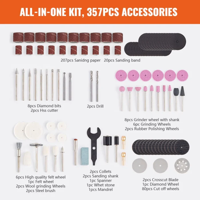 VEVOR Rotary Tool Accessory Kit, 357PCS Accessories Kit for Grinding, Carving, Sanding, Cutting & Drilling - Image 2