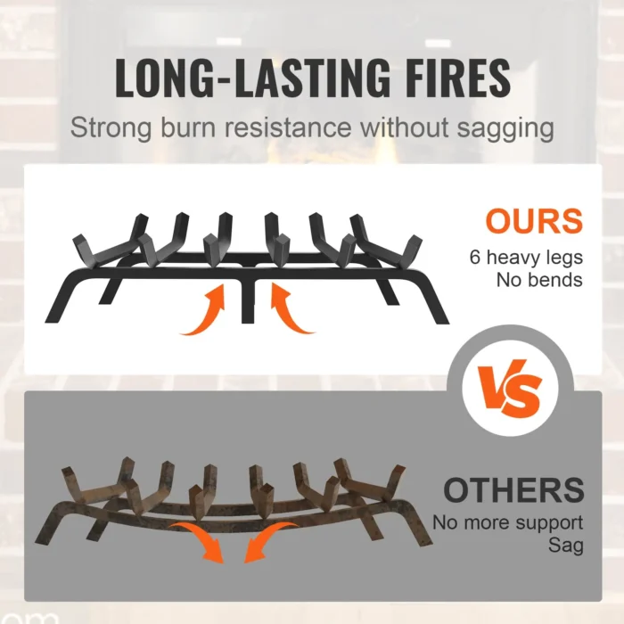 VEVOR 27-Inch Heavy Duty Fireplace Log Grate - Powder-Coated Steel for Stronger, Longer-Lasting Fires - Image 2