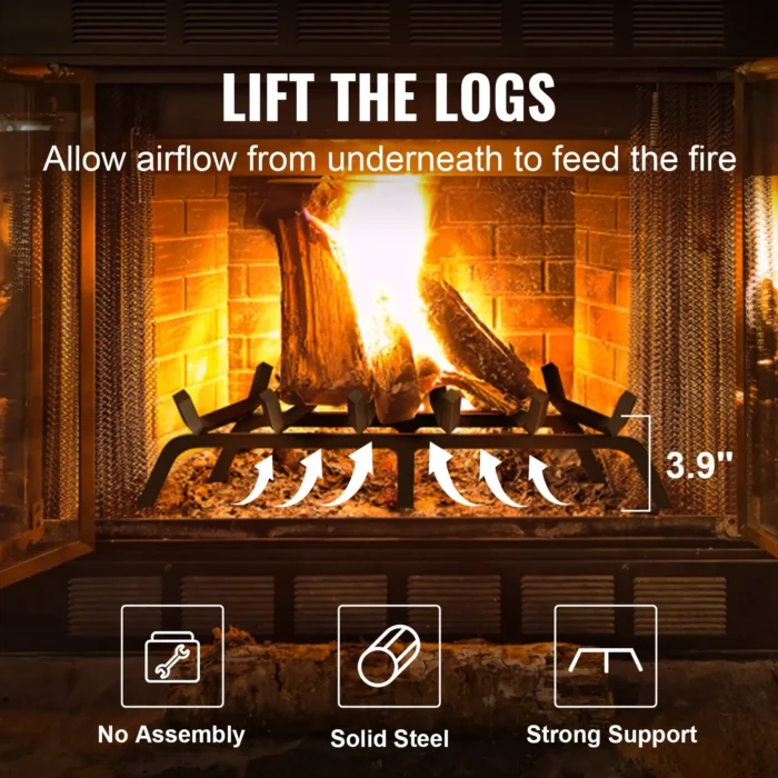 VEVOR 27-Inch Heavy Duty Fireplace Log Grate - Powder-Coated Steel for Stronger, Longer-Lasting Fires - Image 4