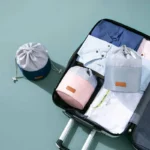 Elegant 2-Tone Cosmetic Cinch Bag Waterproof Polyester, Multiple Storage Pockets - Image 2