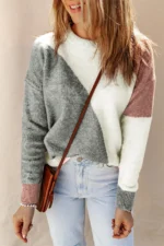 Nicole Ribbed Trim Round Neck Sweater - Trendy Color Block Design | Cozy & Stylish Knitwear - Image 2