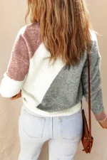 Nicole Ribbed Trim Round Neck Sweater - Trendy Color Block Design | Cozy & Stylish Knitwear