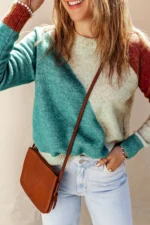 Nicole Ribbed Trim Round Neck Sweater - Trendy Color Block Design | Cozy & Stylish Knitwear - Image 4