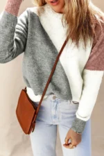 Nicole Ribbed Trim Round Neck Sweater - Trendy Color Block Design | Cozy & Stylish Knitwear - Image 5