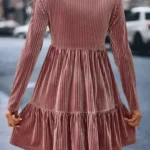 Amari Long Sleeve Tiered Ribbed Velvet Dress - Elegant and Sophisticated