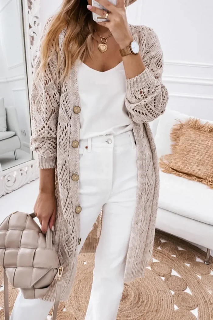Mckenzie Hollow-out Openwork Knit Cardigan - Elegant and Versatile Women's Fashion - Image 2