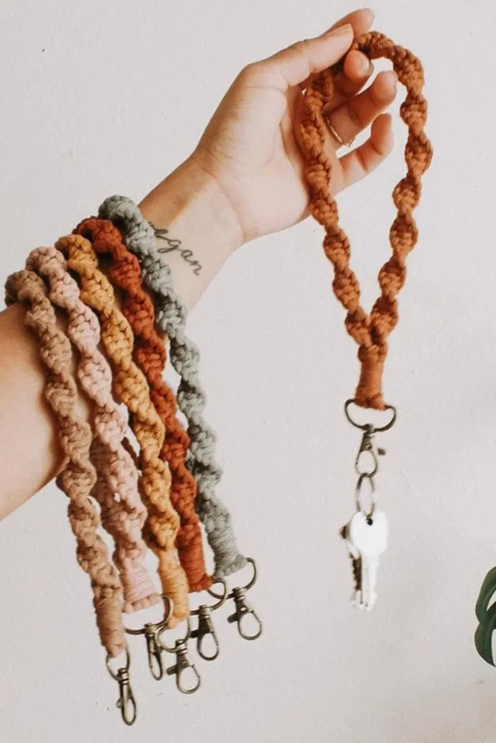 Khaki Twist Braided Wristlet Keychain - Stylish & Convenient Key Holder - Image 2