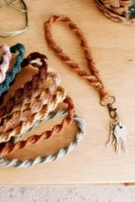 Khaki Twist Braided Wristlet Keychain - Stylish & Convenient Key Holder