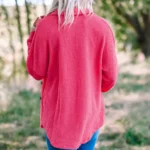 June Waffle Knit Button Up Casual Shirt Lightweight Blouse with Collared Neckline and Relaxed Fit