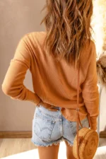 Shop the Camila Waffle Knit Henley Top - Trendy and Elegant | The Threaded Pear
