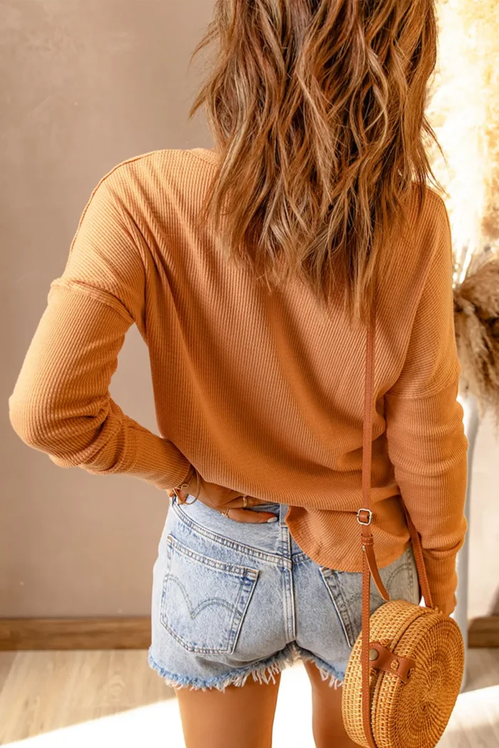 Shop the Camila Waffle Knit Henley Top - Trendy and Elegant | The Threaded Pear - Image 1