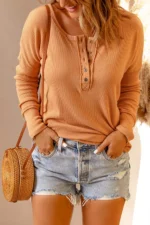 Shop the Camila Waffle Knit Henley Top - Trendy and Elegant | The Threaded Pear - Image 3