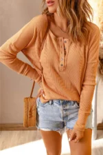Shop the Camila Waffle Knit Henley Top - Trendy and Elegant | The Threaded Pear - Image 4