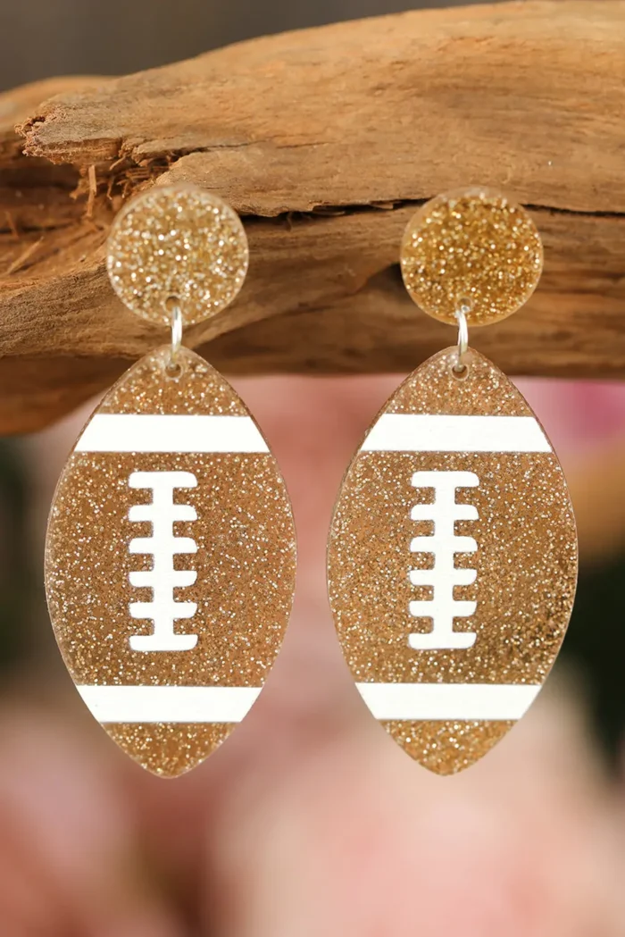 Elegant Brown Glittering Football Pendant Earrings Perfect for Sports Lovers - Image 5