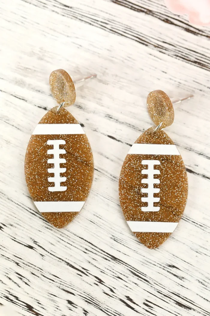 Elegant Brown Glittering Football Pendant Earrings Perfect for Sports Lovers - Image 6