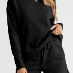 Adalyn Textured Long Sleeve Top and Drawstring Shorts Set - Cozy & Chic Loungewear for Any Occasion