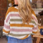 Caroline Striped Hollowed Knitted Loose Sweater - Trendy & Versatile