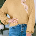 Jayla Hollowed Bubble Sleeve Knit Sweater - Cozy, Stylish & Versatile