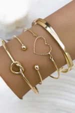 Gold Love Geometric Cross Bracelet Set - Stylish, Adjustable, 4-Piece Jewelry Set - Image 2