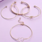 Gold Love Geometric Cross Bracelet Set - Stylish, Adjustable, 4-Piece Jewelry Set