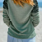 Joanna Leopard Waffle Knit Buttoned V Neck Blouse - Elegant & Versatile Fashion Essential