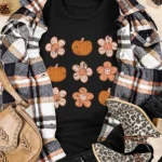 Molly Pumpkin Flower Graphic Top - Casual T-Shirt for Timeless Fall Fashion