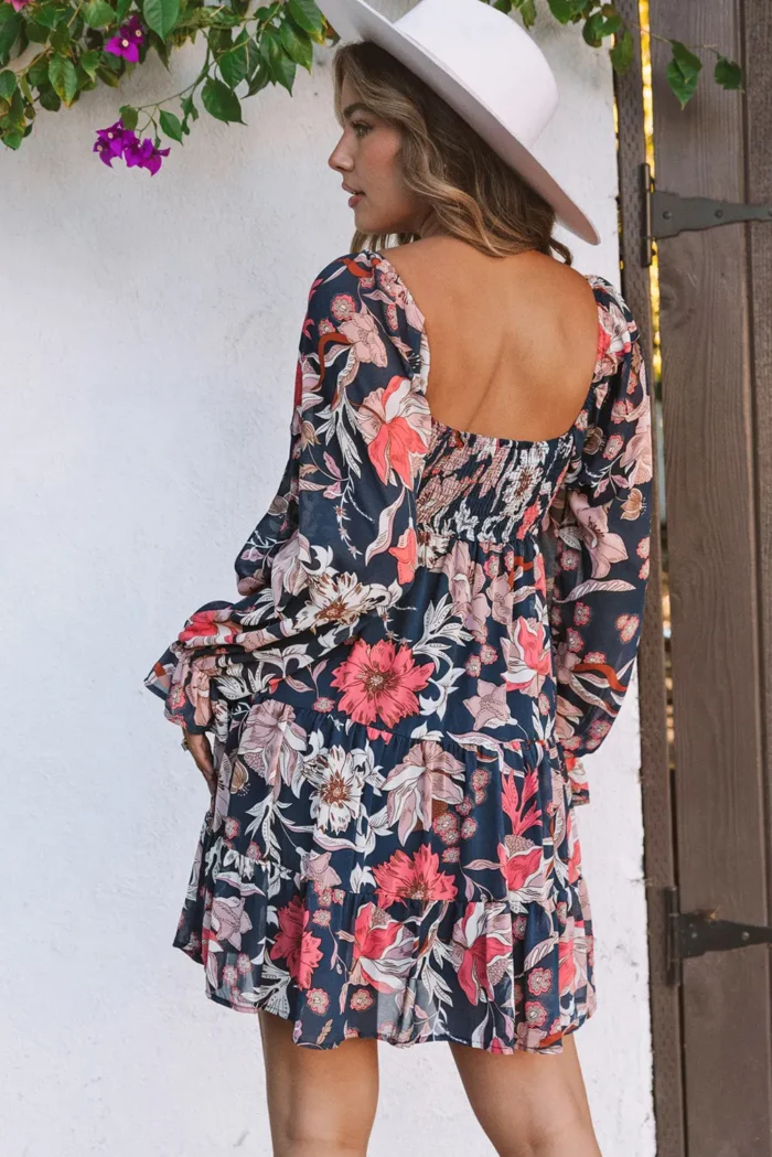 Tessa Floral Tiered Long Puff Sleeve Mini Dress - Elegant & Versatile | Shop Now - Image 1