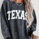 Texas Ribbed Knit Round Neck Pullover Sweatshirt - Comfortable, Stylish & Versatile