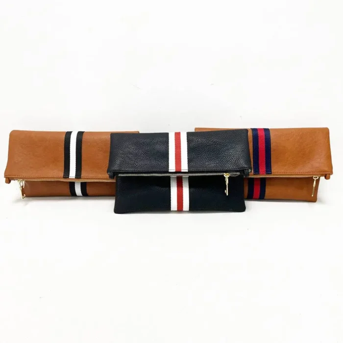 Toni Fold Over Clutch - Stylish Vegan Leather Handbag with Woven Shoulder Strap | Threaded Pear - Image 3